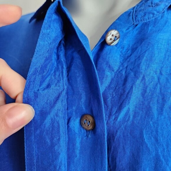 Vintage Express Irridescent Blue 100% Silk Button Down Shirt Size XS - Picture 4 of 14